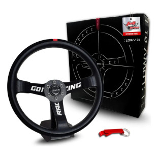 Volante Lowv Sniper Rev Couro Go Racing S/ Cubo Preto