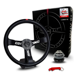 Volante Lowv Sniper Rev Couro Go Racing Cubo Snap Fit Preto